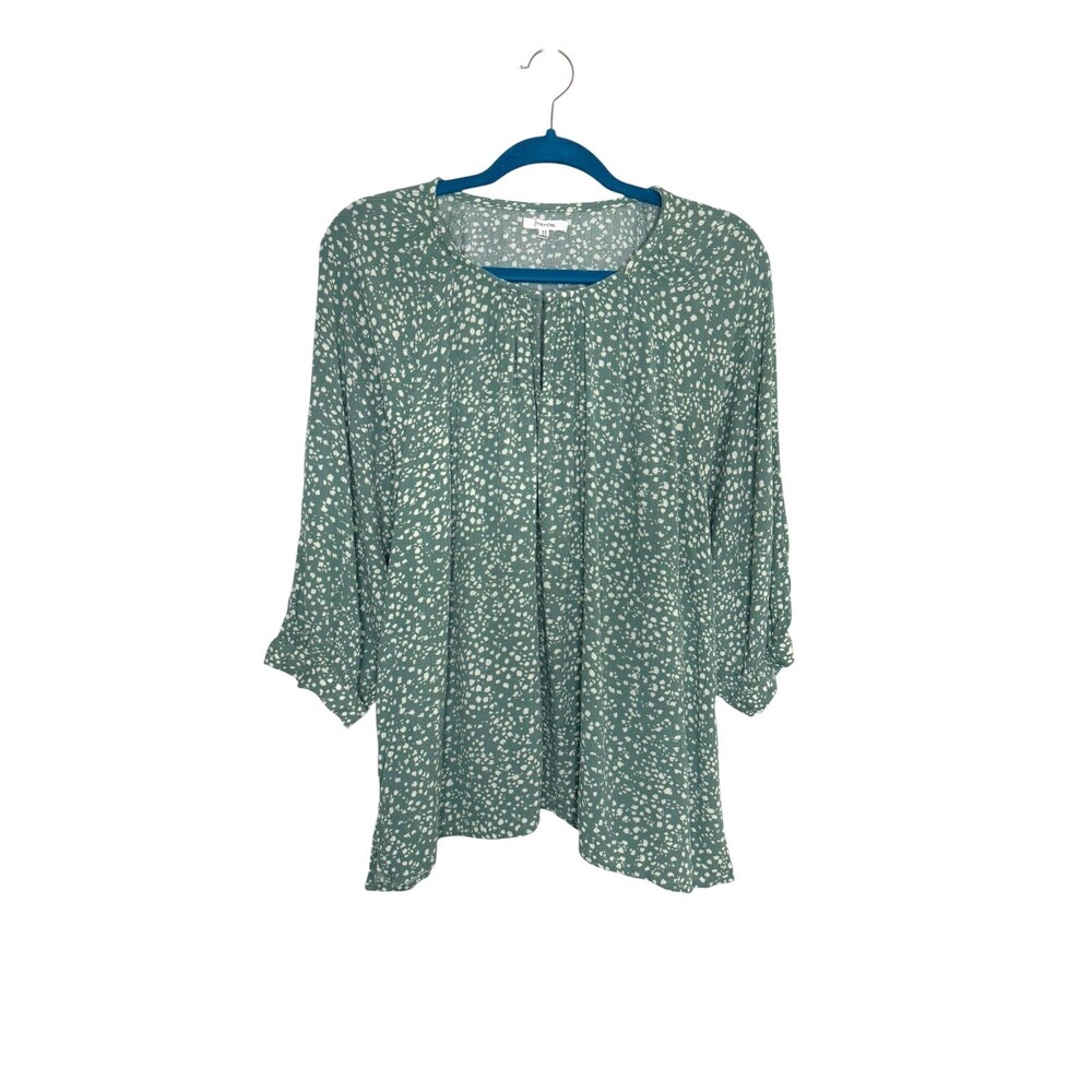 Maurices Blouse Top Shirt Puff Sleeve Abstract Dot Green White XXL